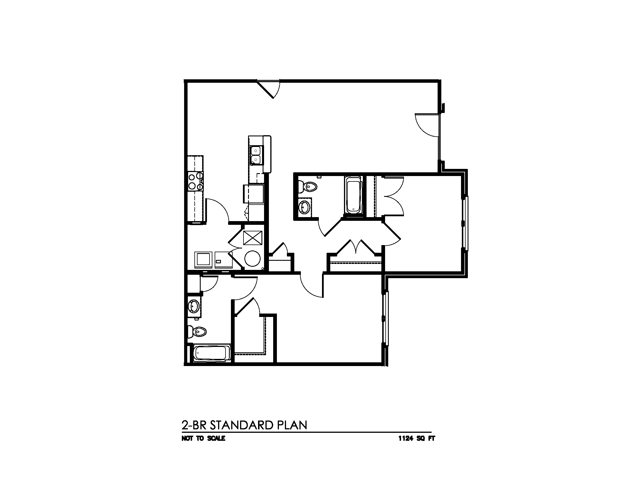 Floor plan for 2 beds, 2 baths, 1124 sqft